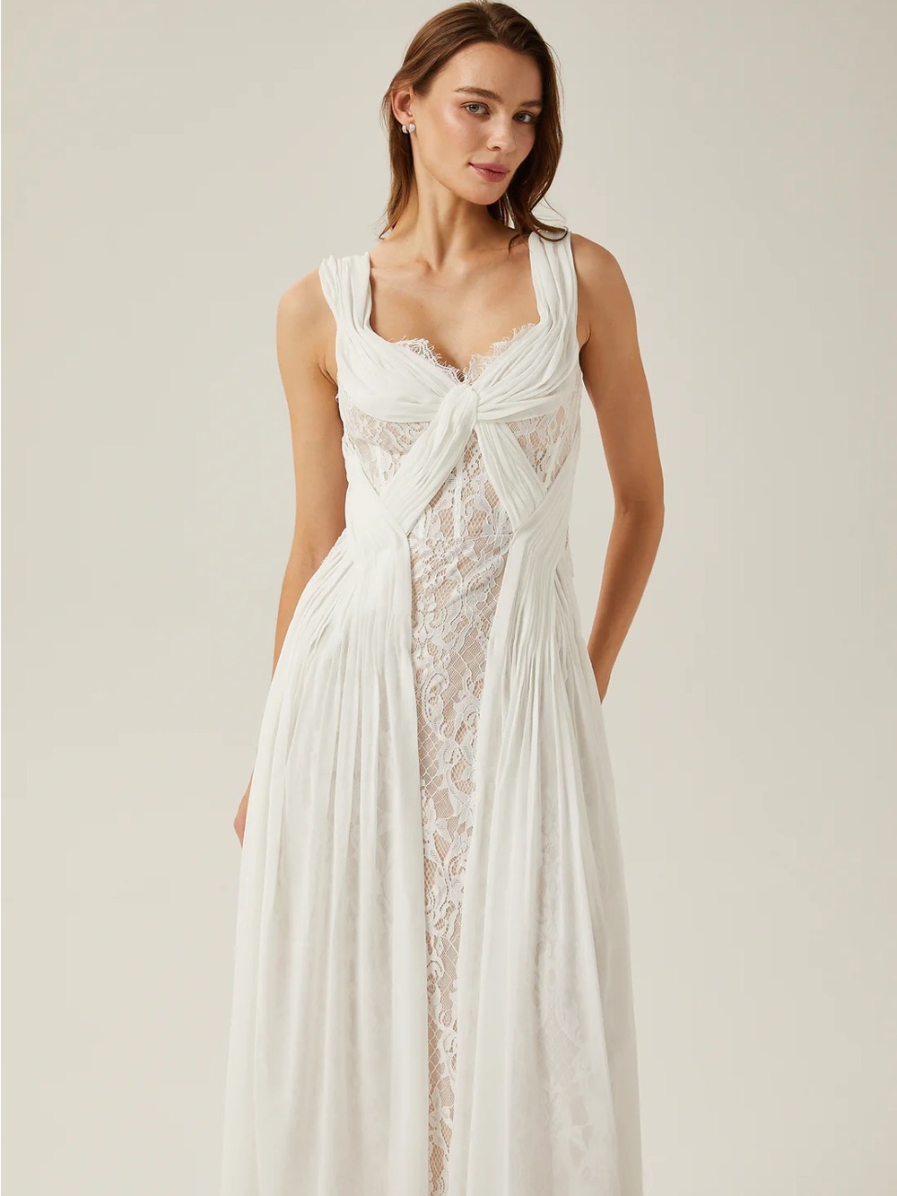 Miss Rossier - White Lace Overlay Midi Dress